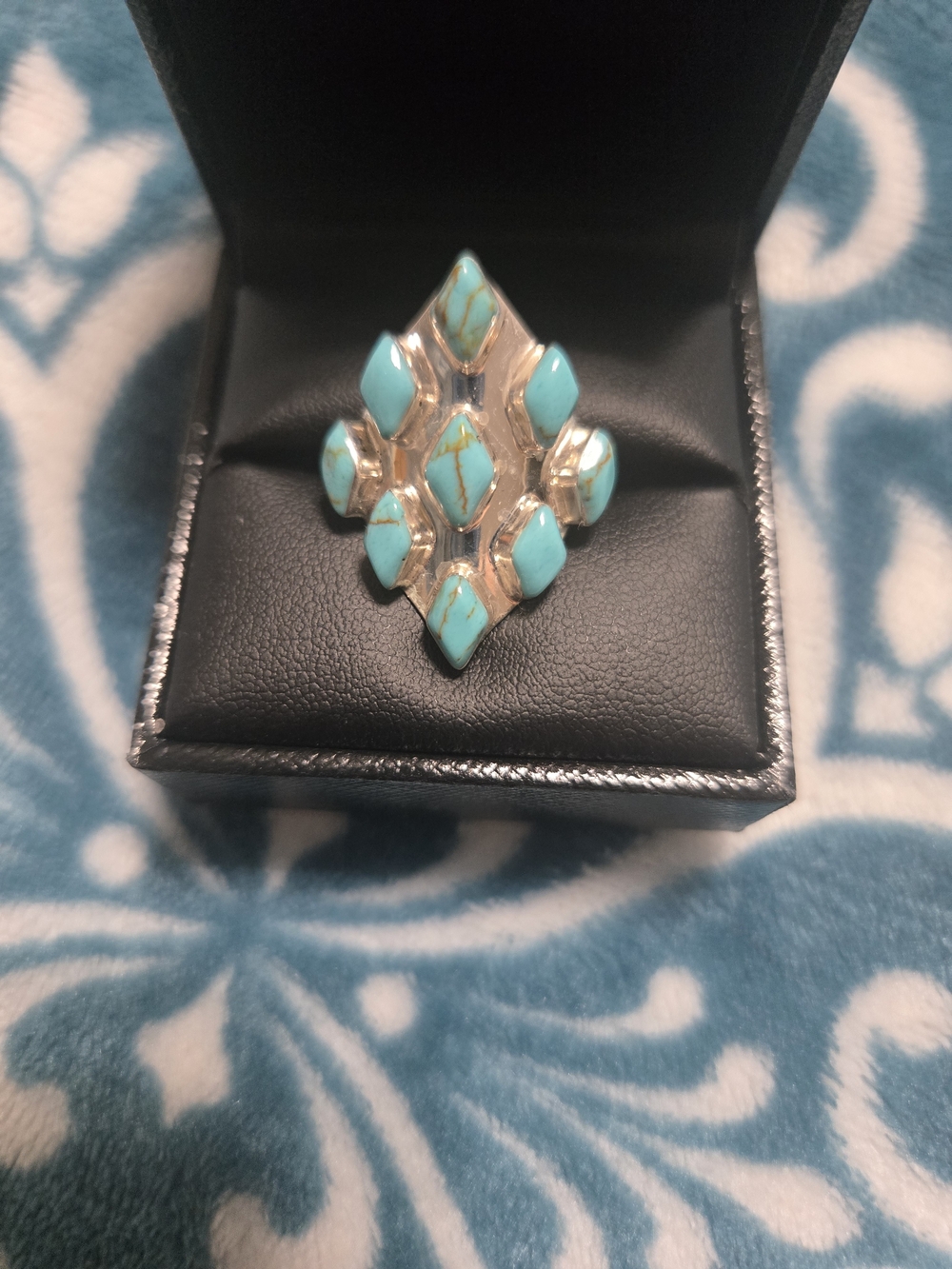 Turquoise Marquise Cluster Ring - Sterling 925